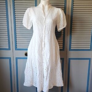 New Collection White Eyelet Button-Down Dress